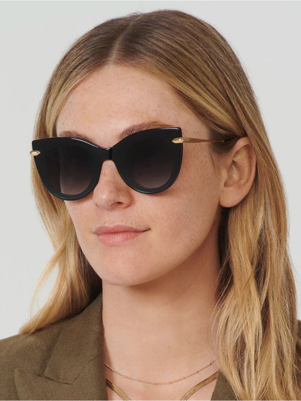 NWOT KREWE Black Gradient Cat-Eye Sunglasses with Gold Accents, RARE